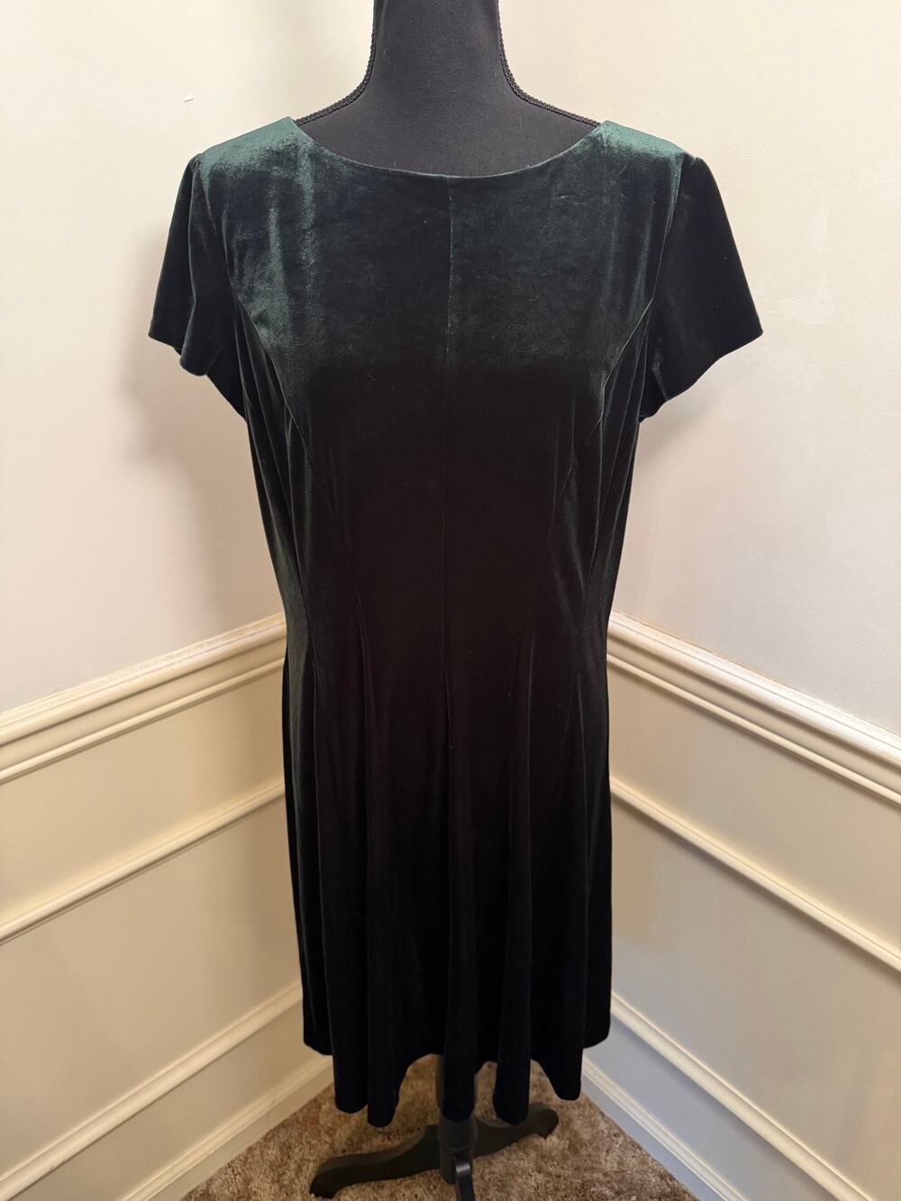 Ralph Lauren Blue Label Emerald Green Velvet Holiday Midi Dress Cap Sleeve